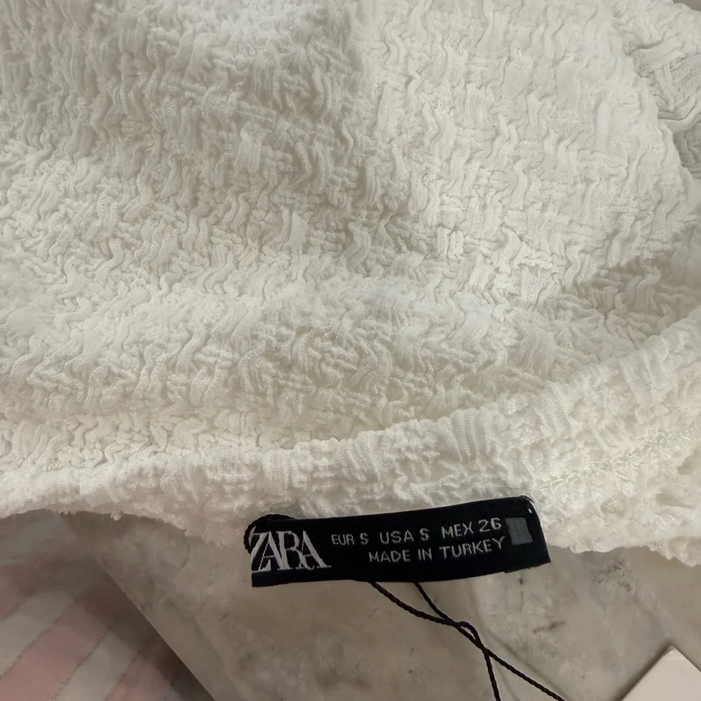 NWT Zara White Textured Short Sleeve Top - Picture 4 of 4